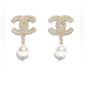 CHANEL Gold and White Pearl Earrings